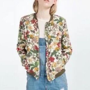 Zara TRF Outerwear Floral Zip Front Bomber Jacket Size Medium